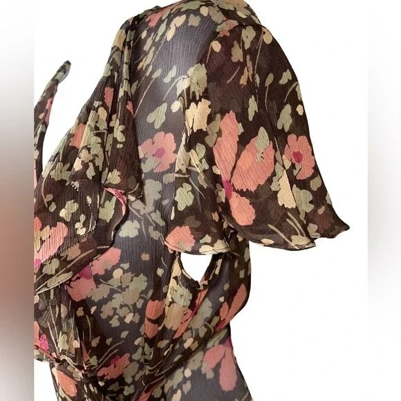Silk Lauren Ralph Lauren Floral Wrap Top Size 4 - Picture 2 of 5